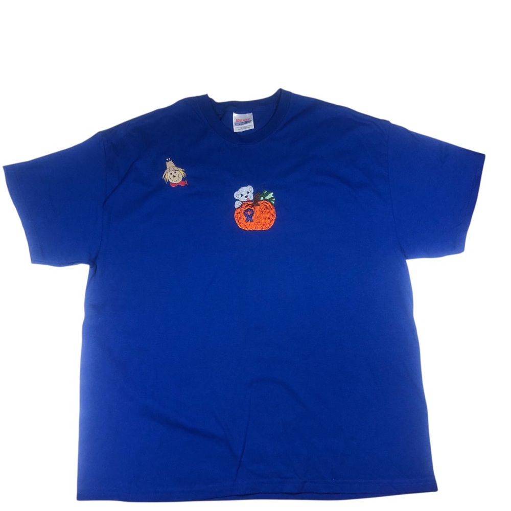 Vintage 90’s Halloween Embroidered Pumpkin Scarecrow Bear T Shirt XL boho